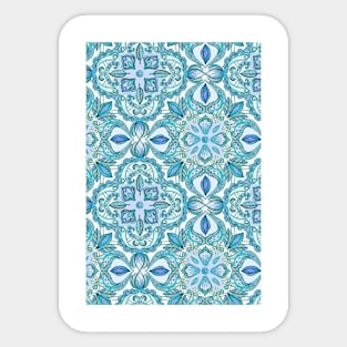 Colored Crayon Floral Pattern in Teal & White Sticker